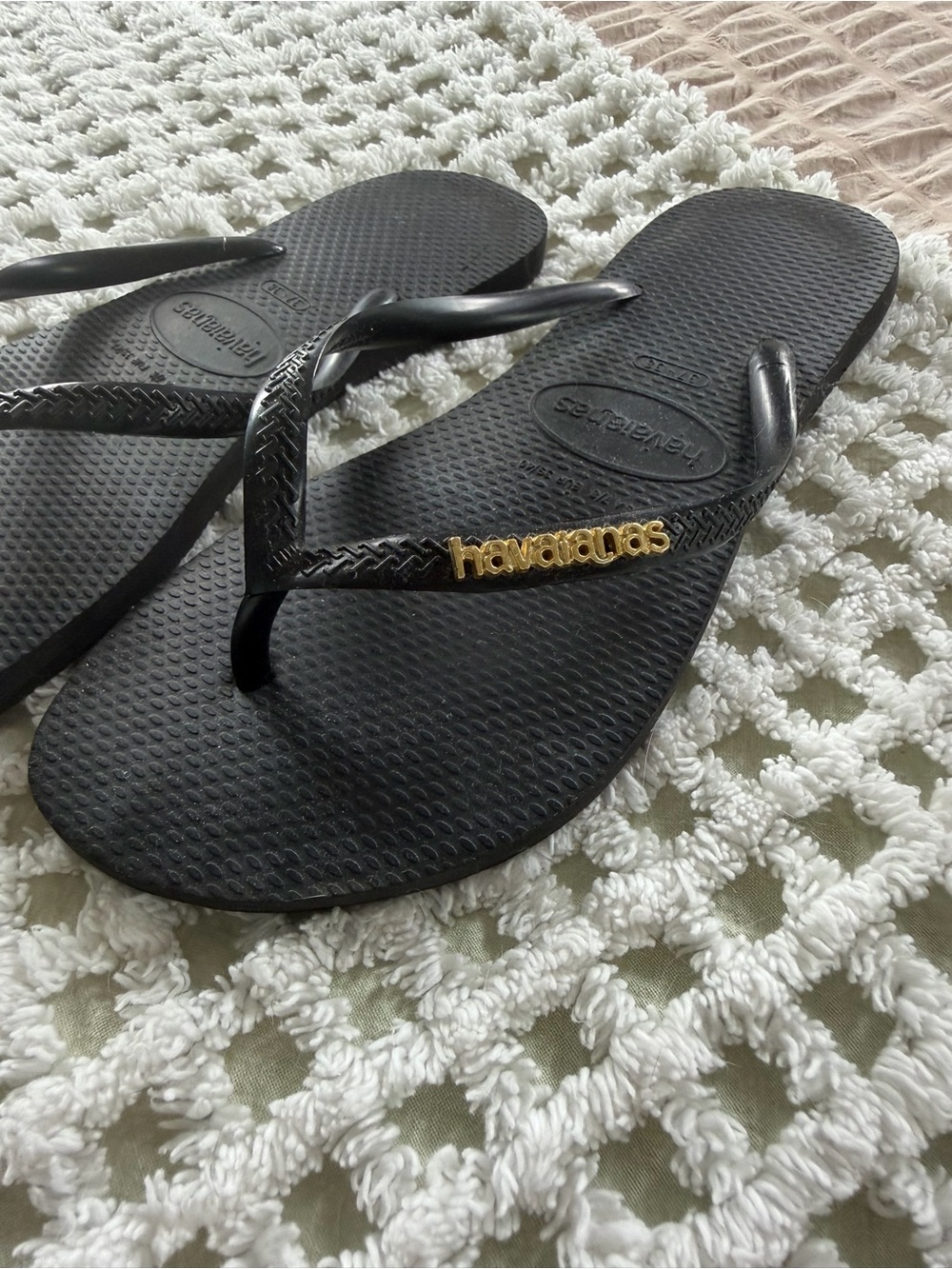 Havaianas Black Flip Flops with Gold Logo - Picture 2 of 4